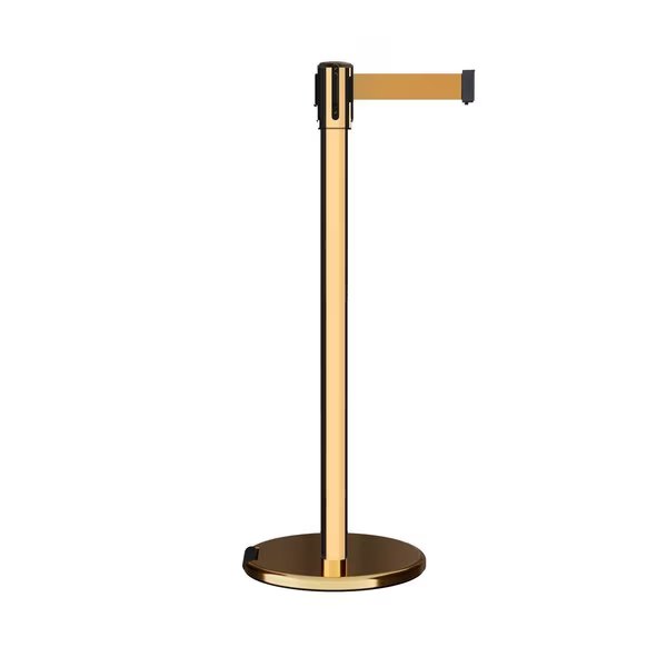 Retractable Belt Rolling Stanchion, 2ft Pol.Brass Post  11ft. Brown, Montour Line, Mfr#: ME530-PB-BN-110